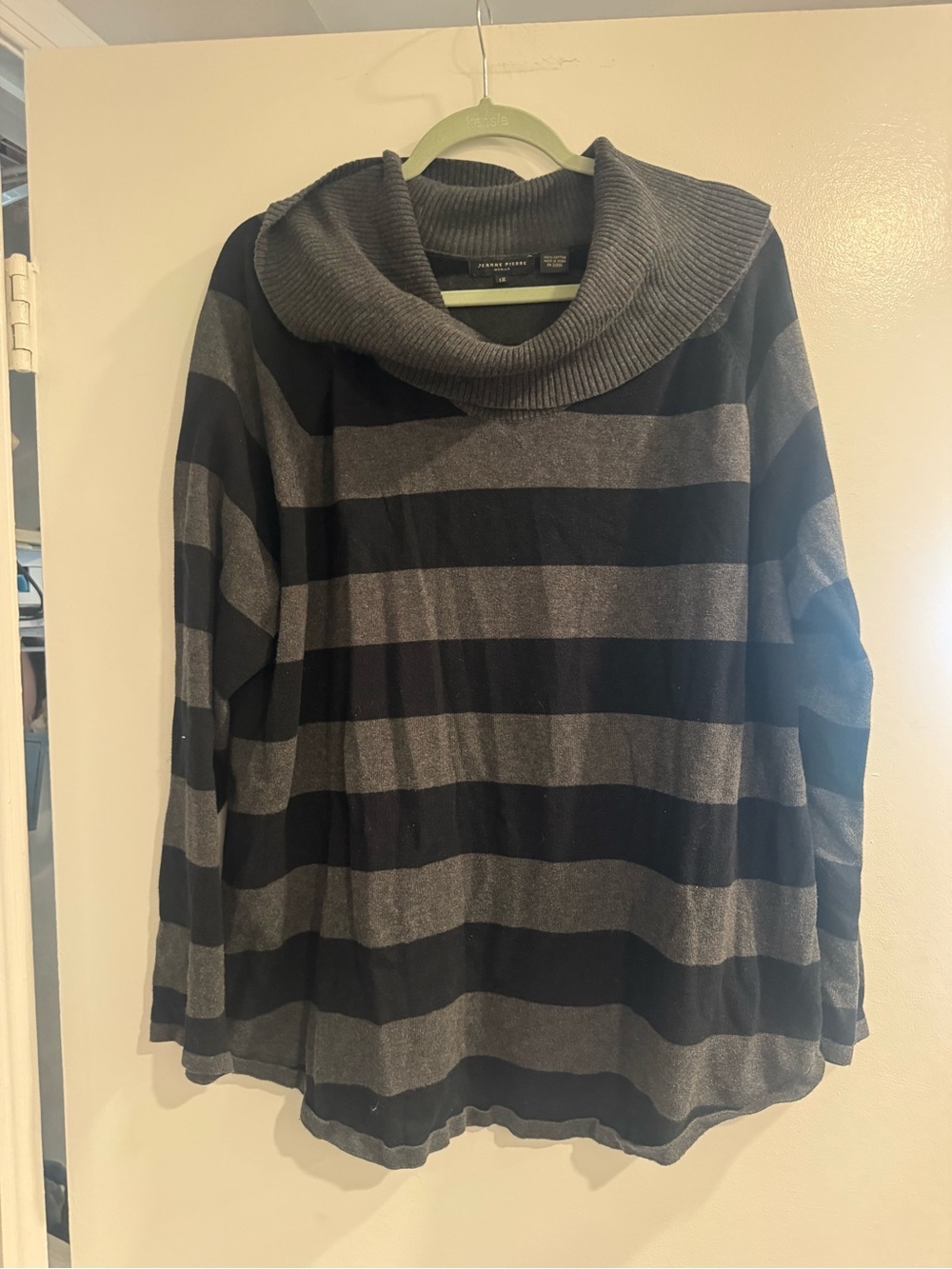 JEANNE PIERRE Black Ribbed Cowl Neck Sweater 1X Plus Size